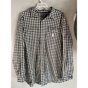 Carhartt Shirt Mens 3XL Tall Black White Plaid Flannel Stretch Button Up